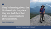Image of hiker (Dan) standing on high rock overlooking distant valley with quote from transcript.