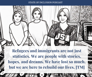 Sketch of 3 Afghan sisters, with a quote from the interview.